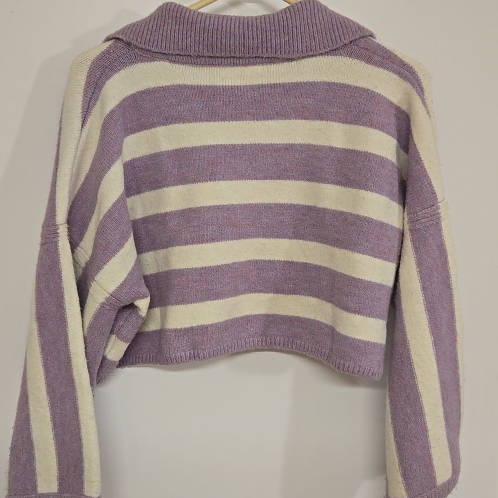 For Love And Lemons Maud Cropped Oversized Sweater Purple Striped NWT Size large - Picture 7 of 7